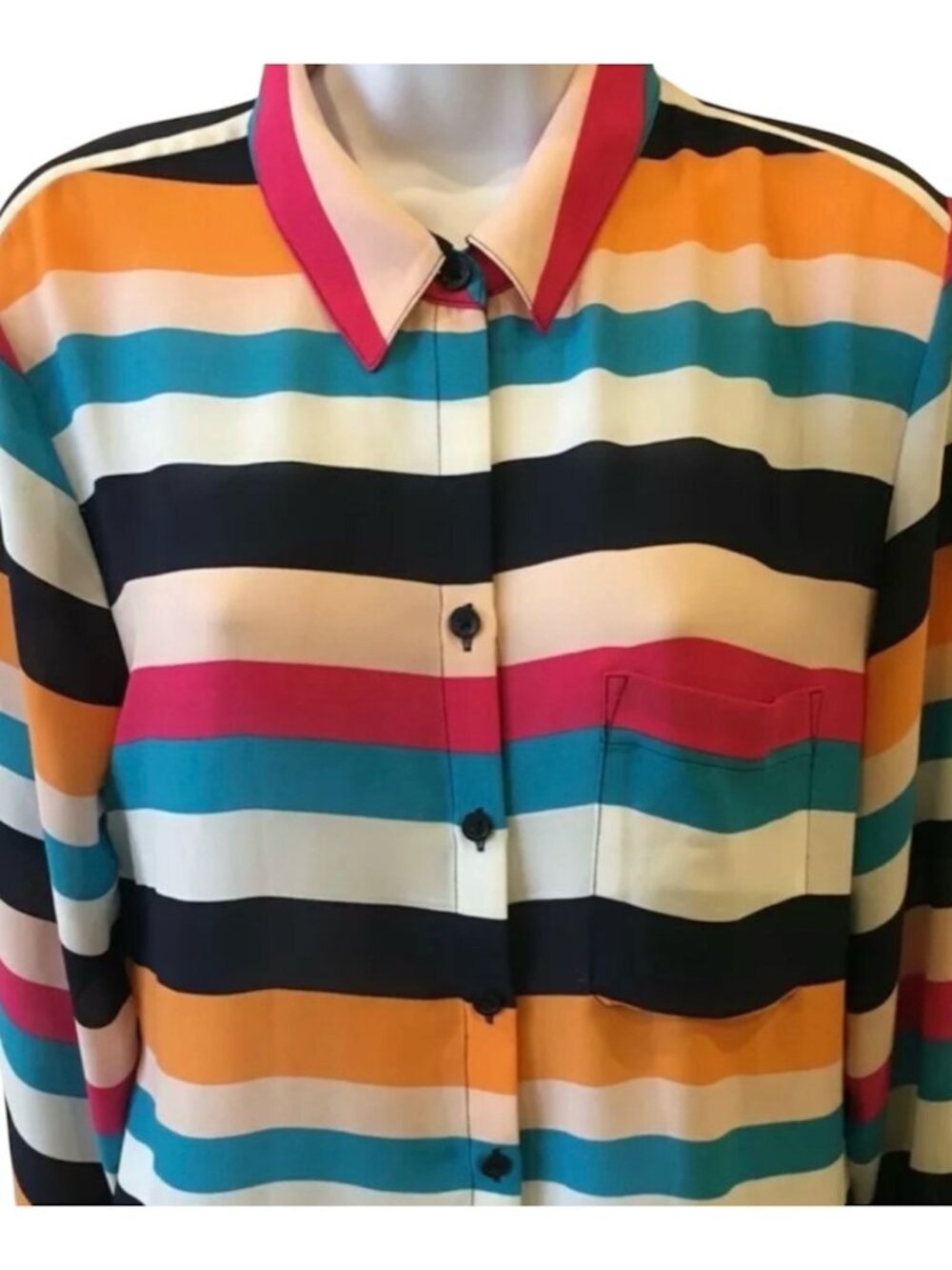 Chico’s Blouse Multicolor Striped Blouse Button Up Sz 2